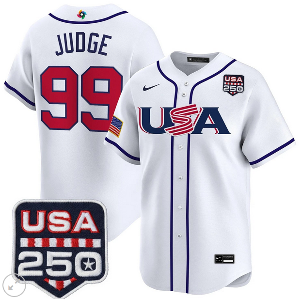 Men Team USA World Baseball Classic 250 America Patch #99 Aaron Judge white 2026 MLB Jersey